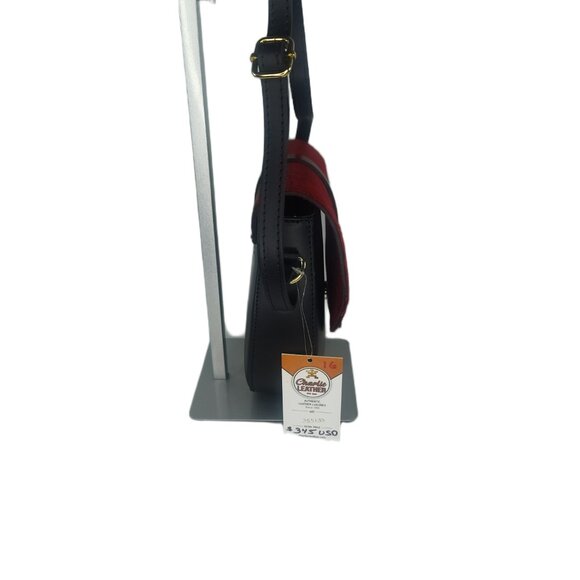 Genuine Charlie Leather "Mack" Small Half Moon Crossbody Bag Red & Black–NWT - Picture 2 of 11